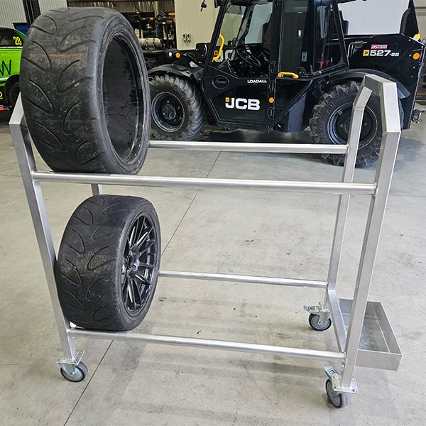 Custom fabricated wheel storage rack