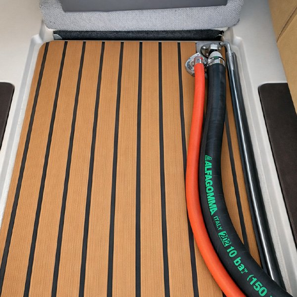 Non-slip finish over the custom marine tank.